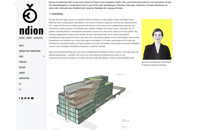 Corporate Blogging: Für den ndion-Blog des Rat für Formgebung verfasst hicklvesting regelmäßig relevante Newsbeiträge, z.B. zum Thema „Women in Architecture“